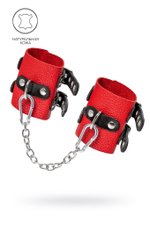 Наручники Pecado 2211 кожаные красно‑черные с цепочкой