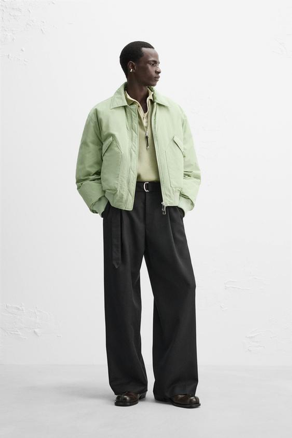 ZARA X NANUSHKA СТЕГАНАЯ КУРТКА-БОМБЕР, ЦВЕТ МОРСКОЙ ВОЛНЫ