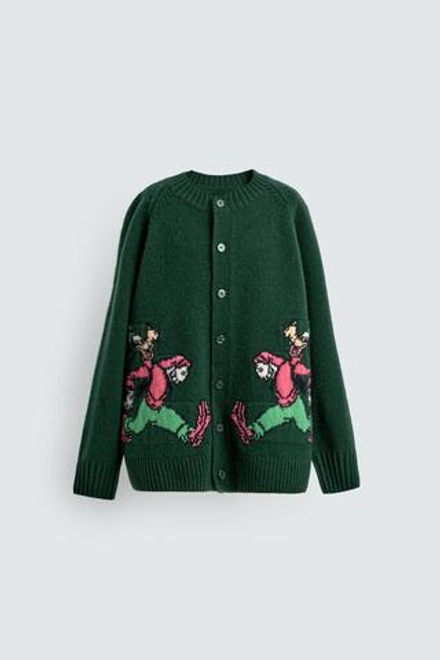 ZARA Х DISNEY ШЕРСТЯНОЙ КАРДИГАН GOOFY, ТЕМНО-ЗЕЛЕНЫЙ