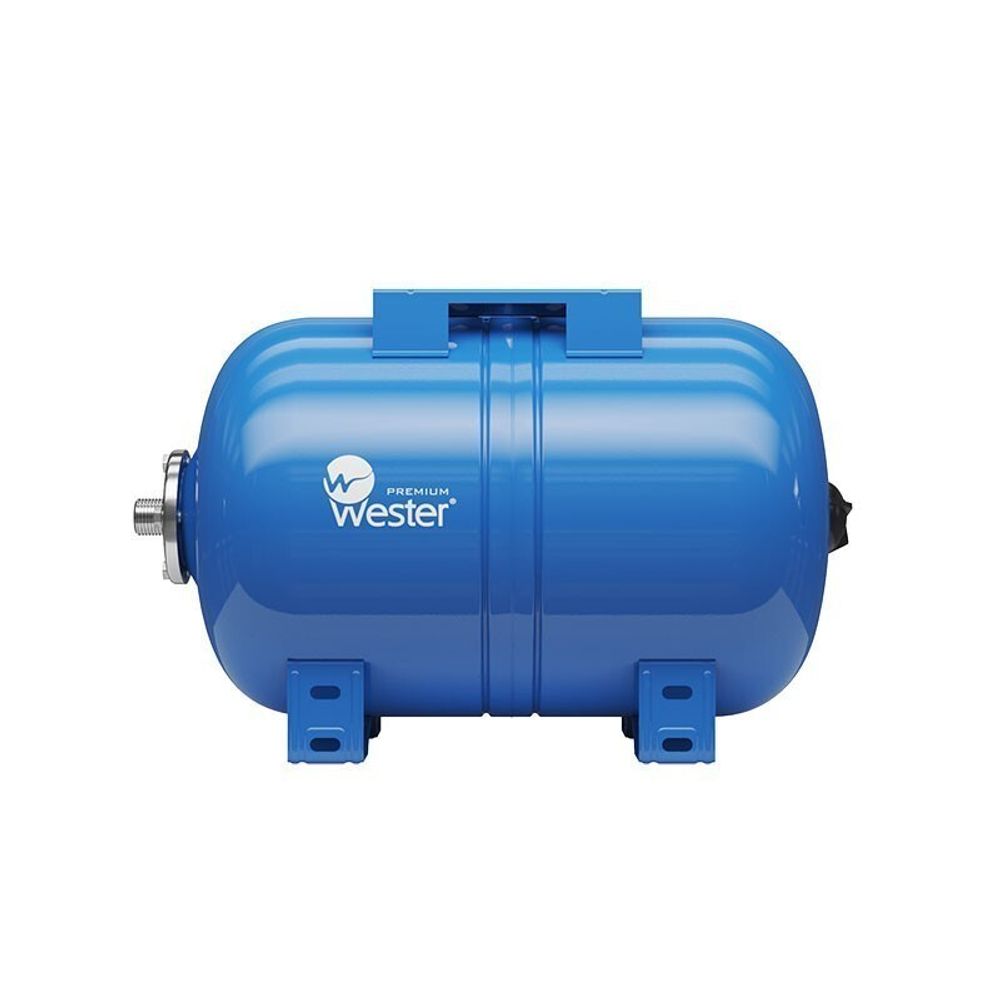 Гидроаккумулятор для водоснабжения WESTER WAO объём 50л, DN 25, PN 25, Горизонтальный, резьбовое-НР, G-1&#39;&#39;, с опорами, голубой, Турция