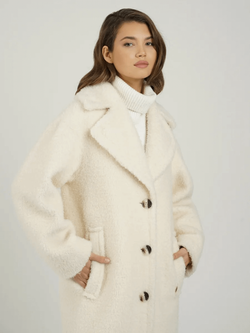 Шуба чебурашка женская из овечьей шерсти тедди, жемчужная, SilverFox