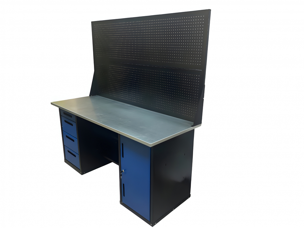 Верстак инструментальный двухтумбовый GWT-V1800BL2 Great Wolf, 4 ящика, тумба с дверью, два экрана, 1800х700