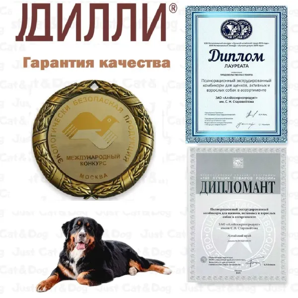 Уценка! Повр.упак. / Сухой корм Дилли для взрослых собак 
