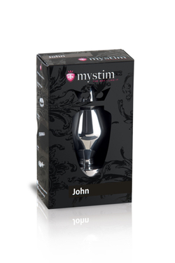 Анальная пробка Mystim John L, электростимуляция, хирургическая сталь, серебряная, 10,5 см, Ø 5 см
