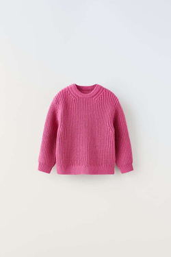 ZARA ОДНОТОННЫЙ ВЯЗАНЫЙ СВИТЕР, МАЛИНОВЫЙ