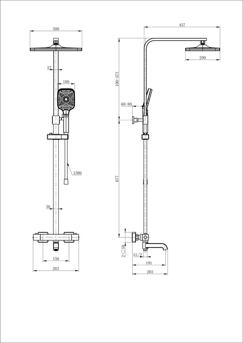 Душевая система с термостатом WONZON & WOGHAND STAY 3, Хром (WW-B3026-T1-CR)