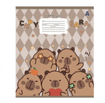 Тетрадь 12л., клетка, Alingar, скрепка, блок офсет, 100% белизна, мелованный картон (стандарт), "Capybara copybook", 5 дизайнов в пленке т/у