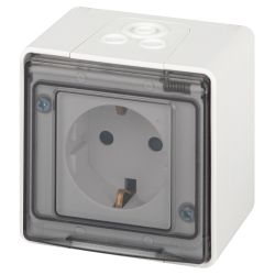 Розетка ЭРА Эксперт 11-2502-01 с заземлением крышкой 2P+E IP55 шторки 16A-250В ОУ белый | 