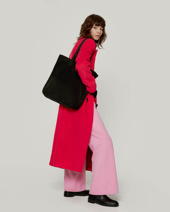 сумка шоппер черный на молнии замша