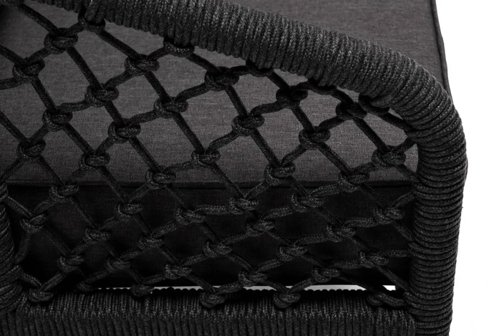 "Канны" кресло плетеное из роупа (узелки), каркас алюминий темно-серый (RAL7024) муар, роуп темно-серый круглый, ткань темно-серая 027