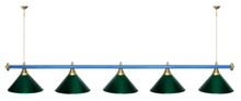 Лампа STARTBILLIARDS 5 пл. (плафоны зеленые,штанга золотая,фурнитура золото)