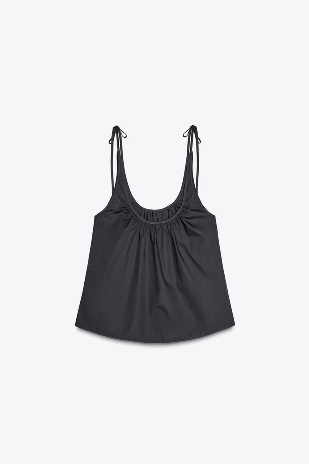 ZARA ТОП ИЗ ПОПЛИНА С ДРАПИРОВКОЙ, СВЕТЛО-НЕФТЯНОЙ