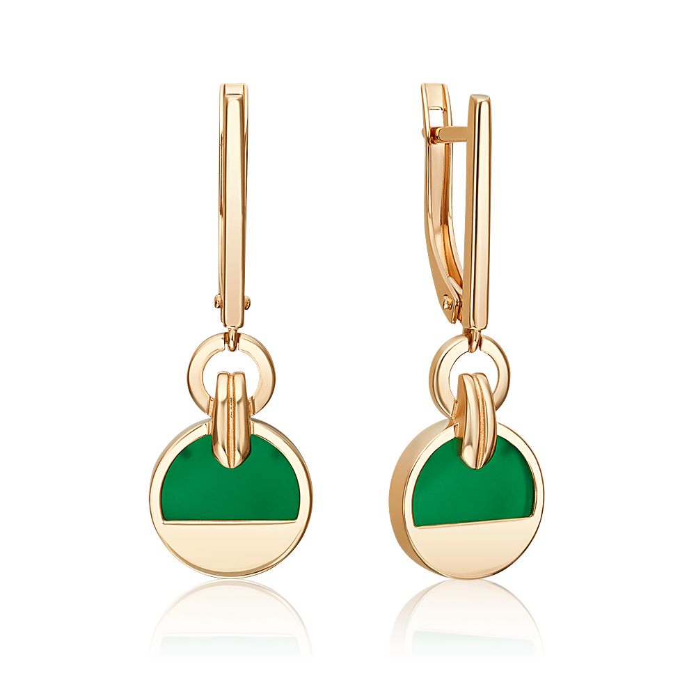 Серьги с английским замком из красного золота с агатом