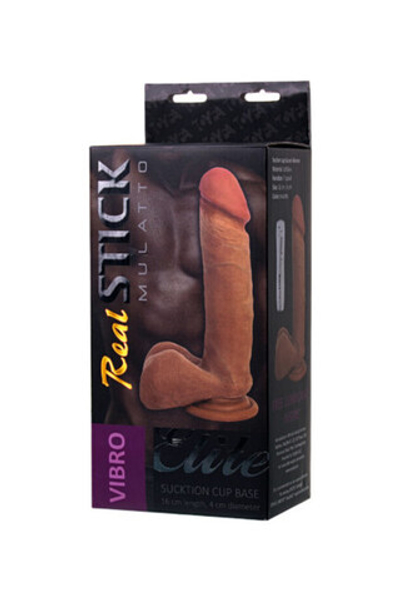 Реалистичный вибро-фаллос на присоске Real Stick Mulatto (7 режимов, 16 см) (Цвет: коричневый)