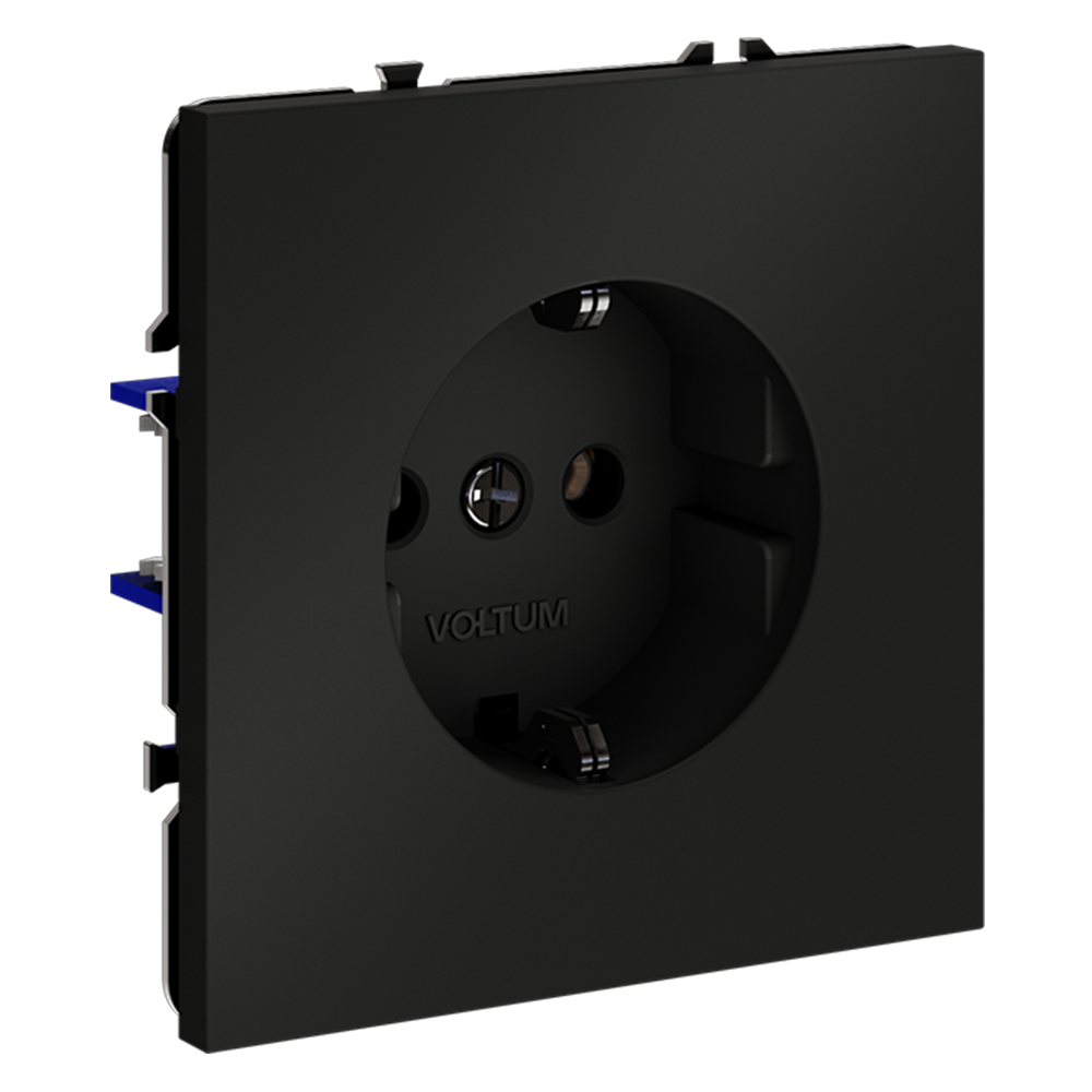 Розетка встраиваемая VOLTUM S70 с заземлением 16А, (черный матовый)