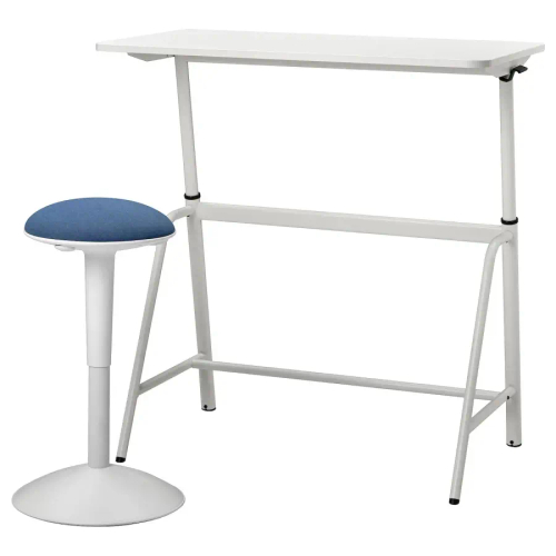 Регулируемый по высоте письменный стол и табурет - IKEA GLADHÖJDEN/GLADHOJDEN/NILSERIK, 100х60 см,белый/синий, ГЛАДХОЙДЕН/НИЛЬС-ЭРИК/НИЛЬСЭРИК ИКЕА