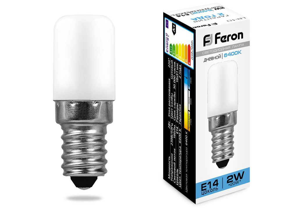 Лампа светодиодная Feron для холодильника LB-10 E14 2W 6400K 160Lm 230V 51*18мм
