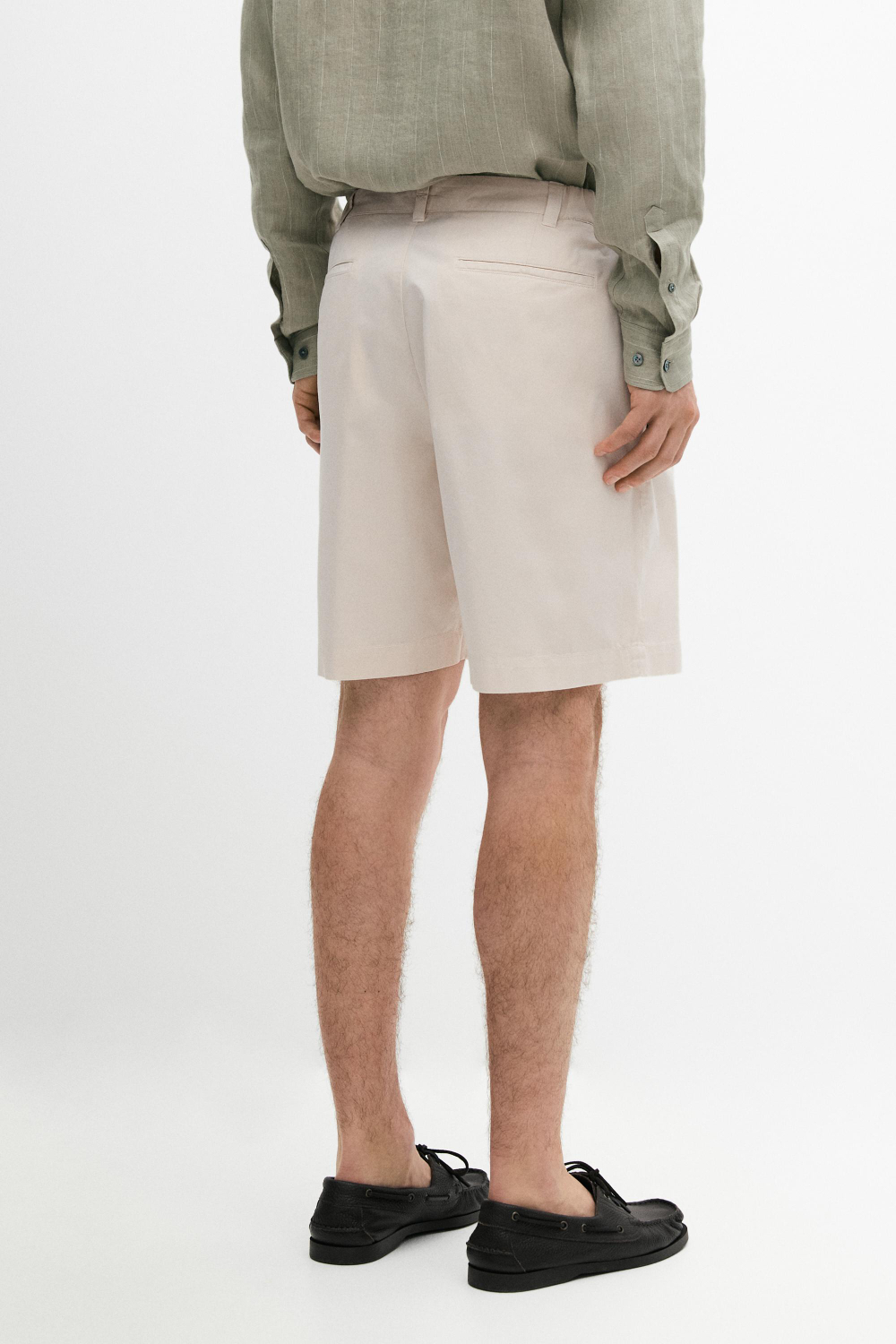 Massimo Dutti Хлопковые шорты-бермуды с декоративной отделкой на поясе, песочный