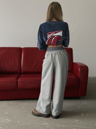 Серые брюки из хлопка с поясом