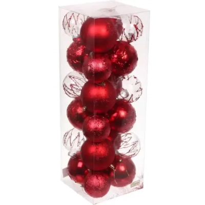 Набор шаров «Wonderful highlights» 8 см + 10 см (24 предмета), Красный