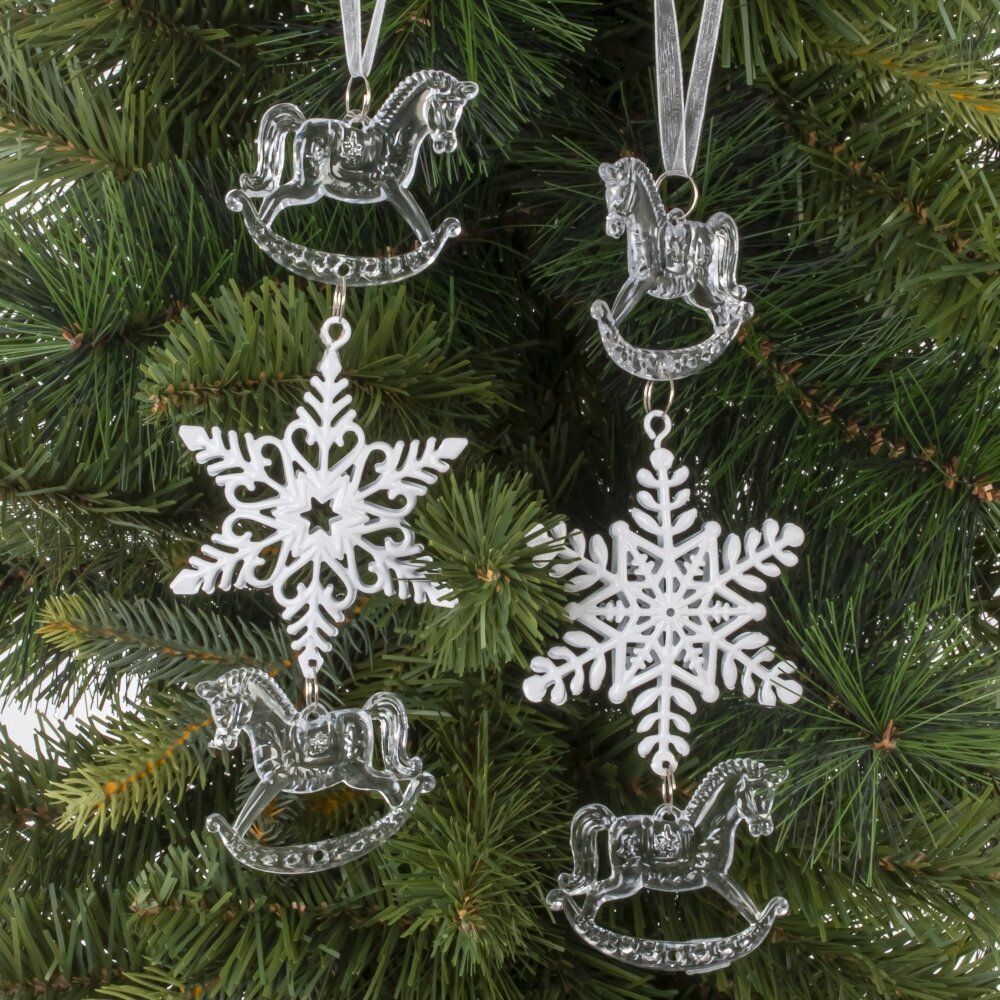 GAEM Украшение новогоднеe подвеска"Снежинка с лошадками", L6,5 W1 H19 см, 2в.