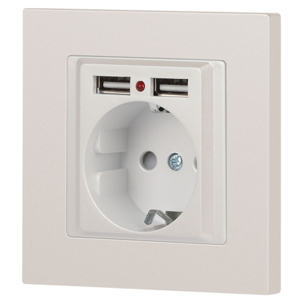 Розетка Intro Accent 6-410-06 с заземлением 2P+E Schuko со шторками 16А-250В + 2хUSB IP20 СУ перламутр