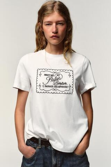 ZARA ФУТБОЛКА ИЗ ОРГАНЗЫ С НАДПИСЬЮ, БЕЛЫЙ