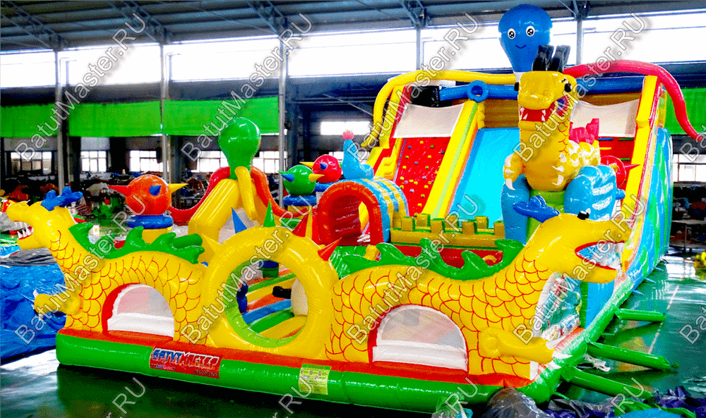 Коммерческий надувной батут "Осьминоги и драконы" 17*8*7 м