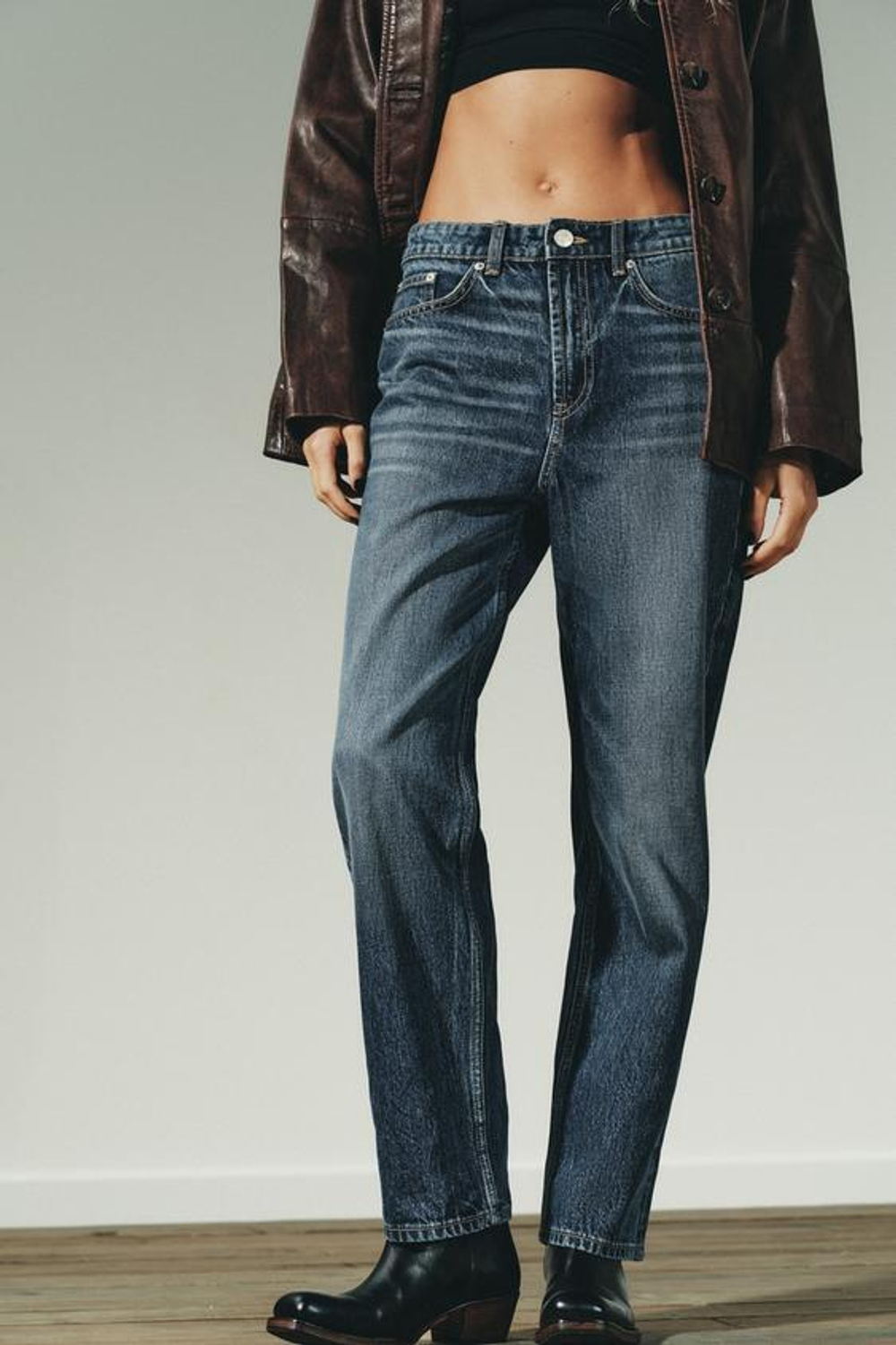 ZARA ДЖИНСЫ TRF MOM FIT С ВЫСОКОЙ ПОСАДКОЙ, МОРСКОЙ СИНИЙ