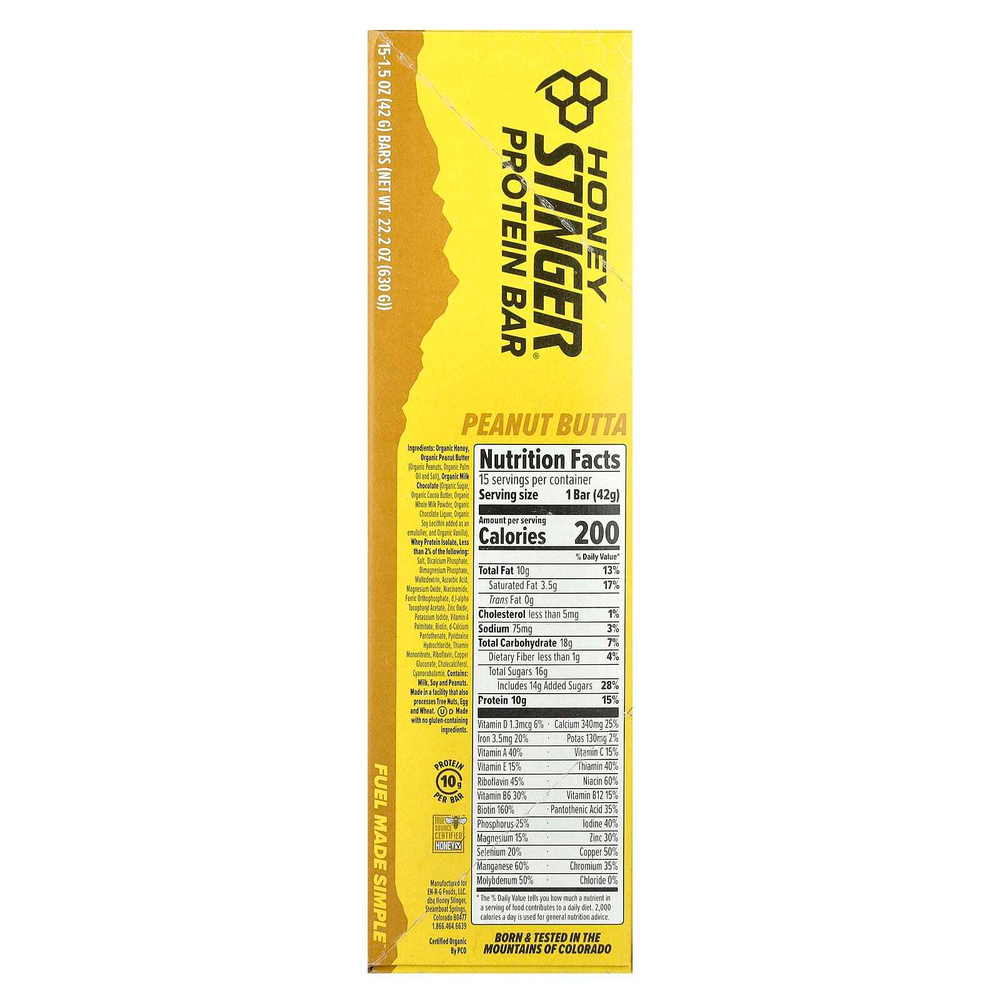 Honey Stinger, Протеиновый батончик, арахисовая паста, 15 батончиков, 42 г (1,5 унции)