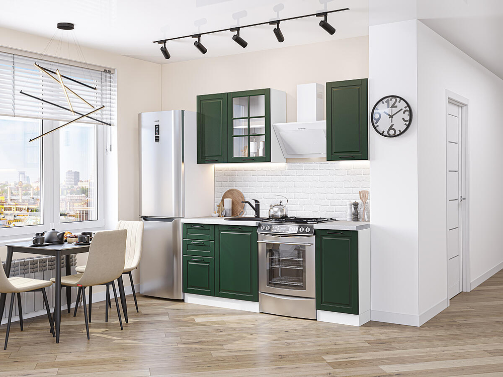 Прямая модульная кухня Дублин-04 Special Green - Белый 2140*1300*600