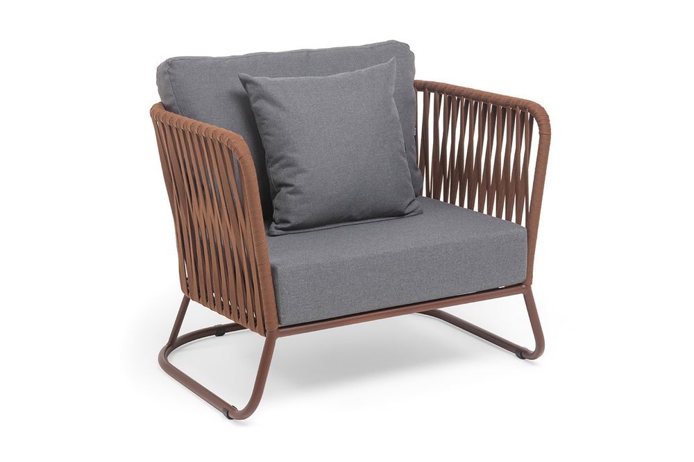 "Багамы" кресло плетеное из роупа, каркас алюминий коричневый (RAL8016) муар, роуп BZ23-ED31, ткань темно-серая 027