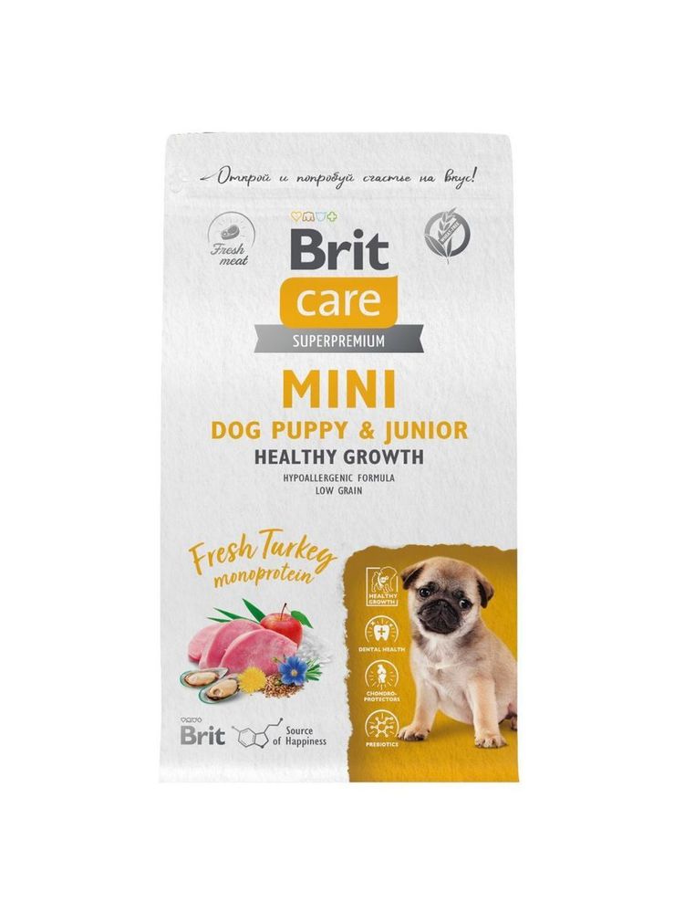 Сухой корм BRIT CARE Mini Puppy&amp;Junior Healthy Growth индейка 1,5кг