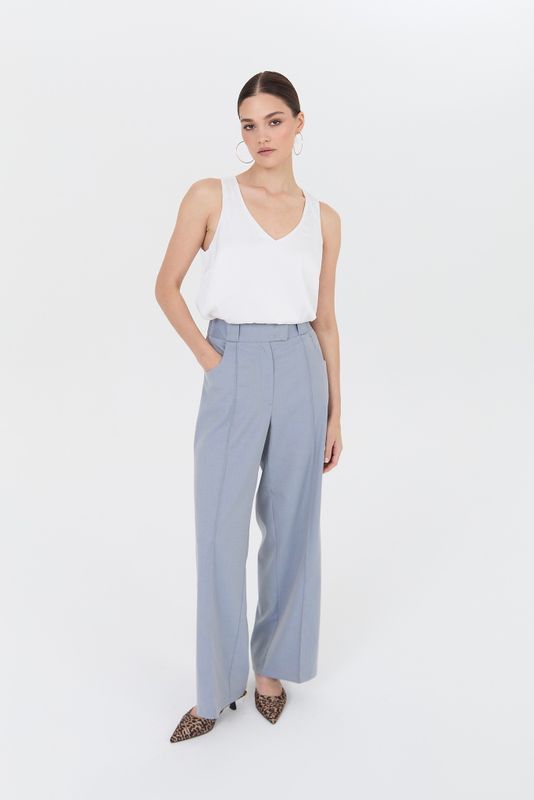 Брюки прямые со стрелкой, серо-голубой