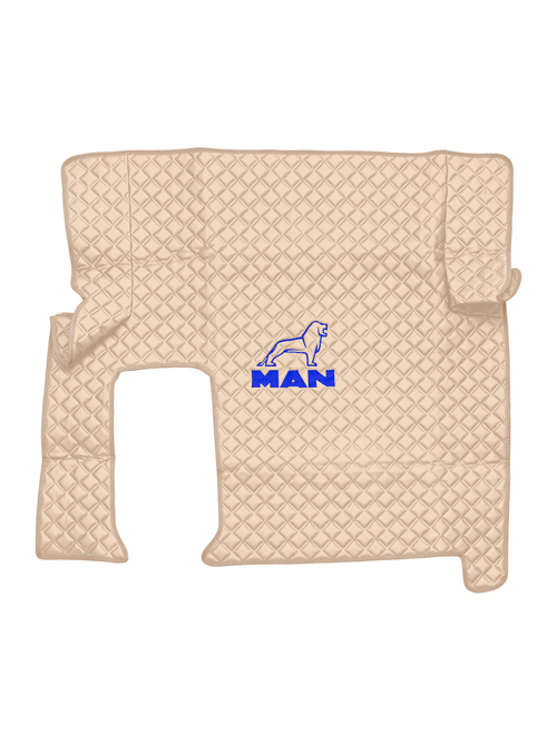 Ковры MAN TGX с 1-м ящиком (автомат) (экокожа, бежевый, бежевый кант, синяя вышивка)