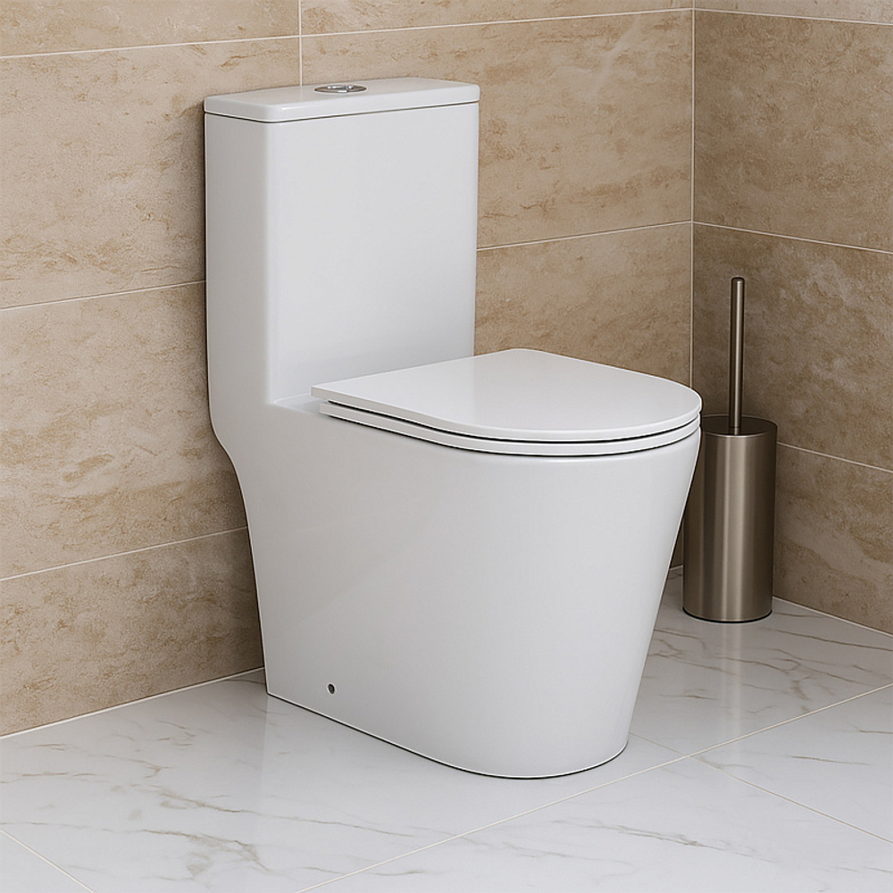 Унитаз-моноблок AZARIO Nimbus 360x680х813 безободковый, система слива "скрытое торнадо", в комплекте с быстросъемным сиденьем микролифт (AZ-6080-AP)