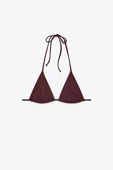 ZARA ТОП БИКИНИ С ТРЕУГОЛЬНЫМИ ЧАШКАМИ И СТРАЗАМИ, КОРИЧНЕВЫЙ