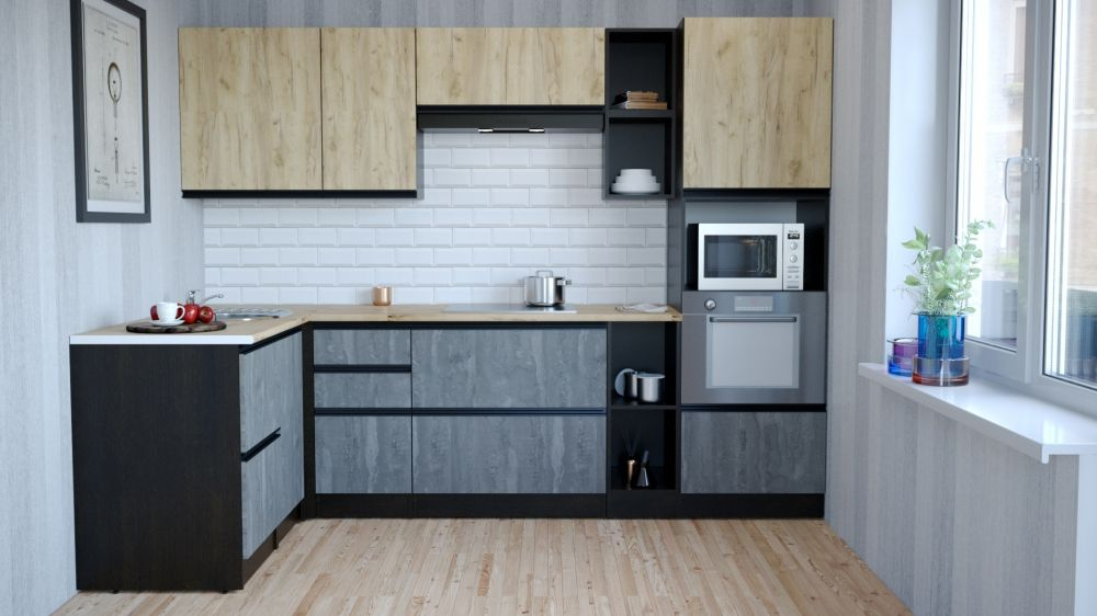 Кухонный гарнитур Адажио мега прайм 1500х2700 мм