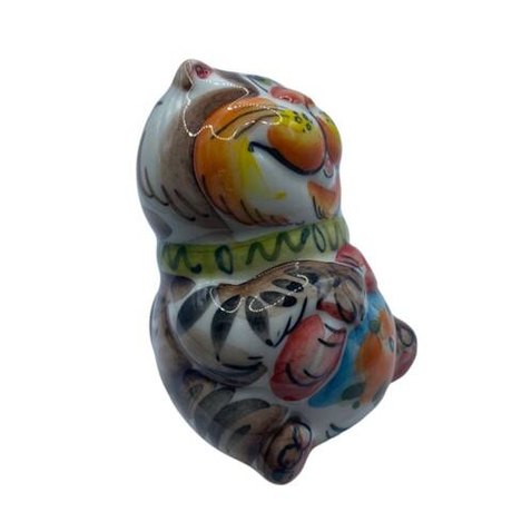 Фигурка Кот с колбасой цветная гжель