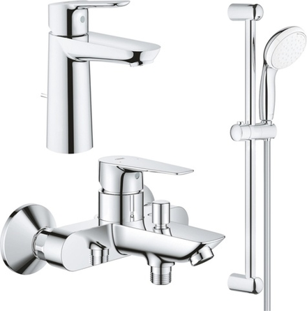 GROHE Набор внеш. BauEdge: Смеситель для раковины (23758000), Смеситель для ванны (23604001), Tempesta 100 II Душ. гарнитур 5.7 (27598001)