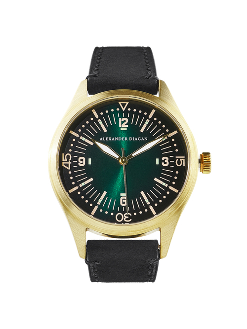 Часы кварцевые Earth Brass, латунь, зеленые