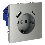 Розетка встраиваемая VOLTUM S70 с заземлением и защитными шторками, 16А, с USB, A+С, (сталь)