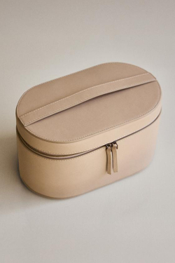 ZARA HOME МАЛЕНЬКАЯ ЖЕСТКАЯ КОЖАНАЯ КОСМЕТИЧКА, БЕЖЕВЫЙ