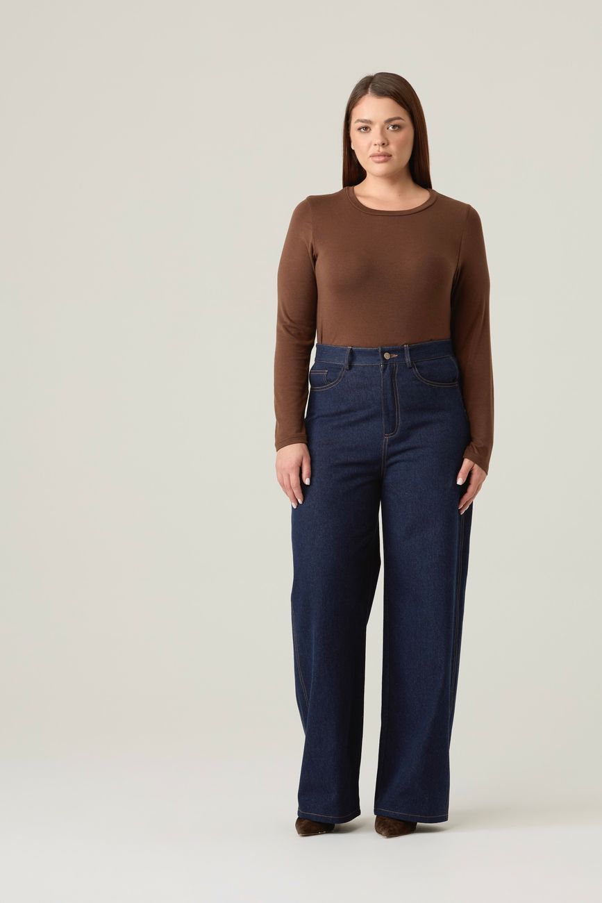 Джинсы Wide leg со вставками, темно-синий