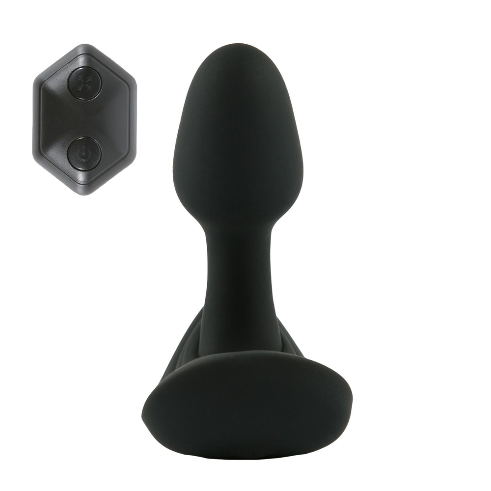 Черная вибропробка с функцией расширения и пультом ДУ Himeros (Цвет: черный)