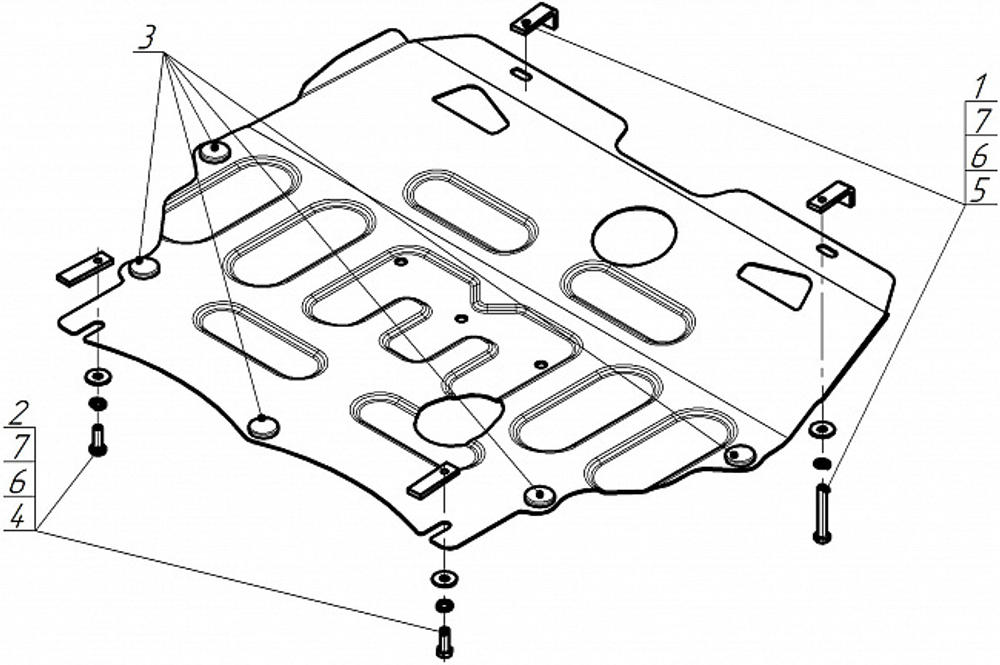 Защита картера двигателя, КПП. 2 мм, Сталь. для Mazda 6 2007-2012, Motodor.71105