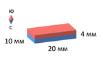 Неодимовый магнит прямоугольный 20х10х4 мм
