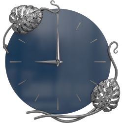 Часы настенные Monstera Deliciosa (Монстера) Колор Королевский синий Сильвер