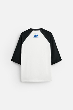 ZARA ФУТБОЛКА В СТИЛЕ КОЛОР-БЛОК С НАДПИСЬЮ, БЕЛЫЙ/ЧЕРНЫЙ