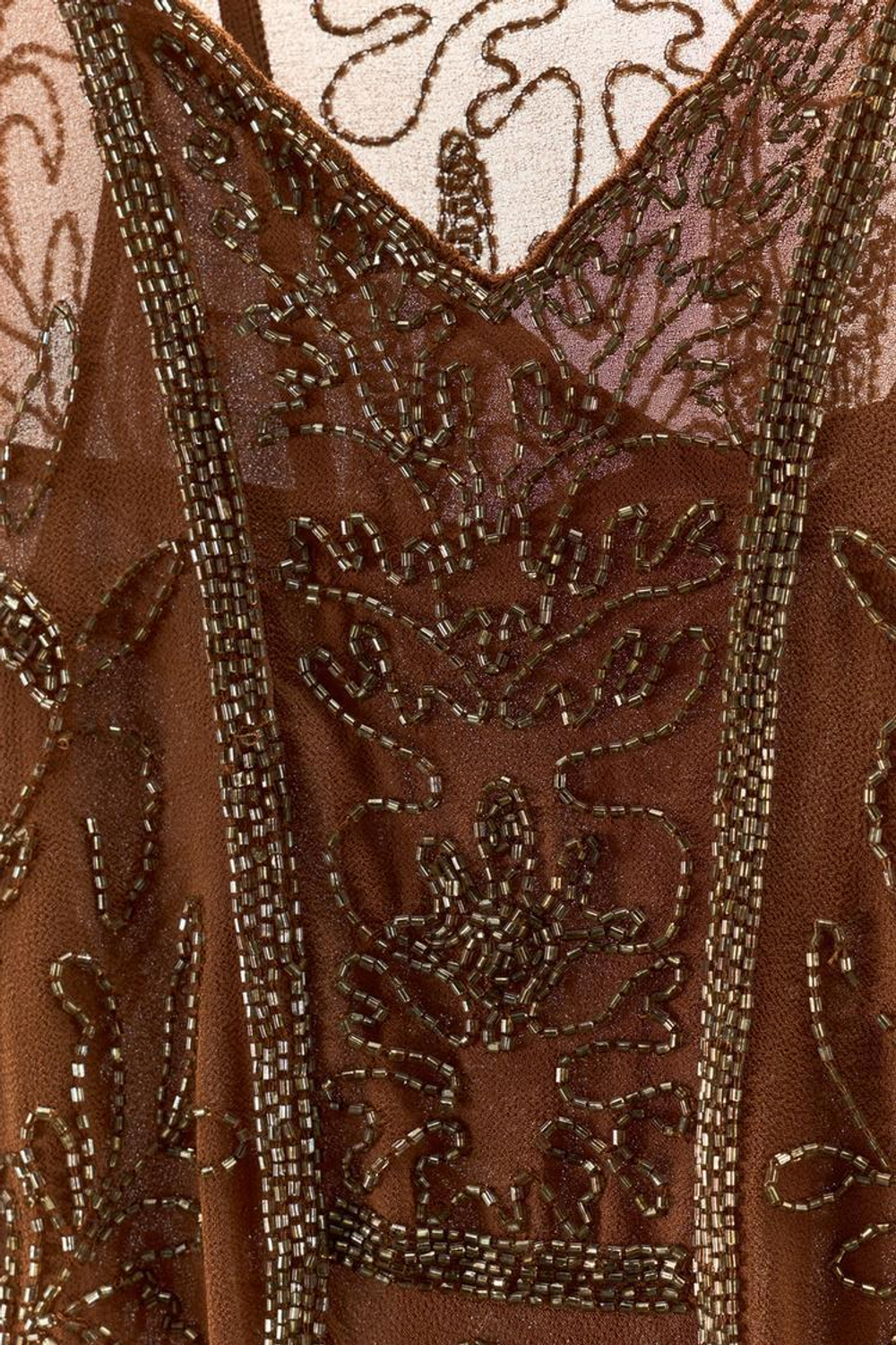 ZARA ПЛАТЬЕ ИЗ ЖОРЖЕТА С БУСИНАМИ LIMITED EDITION, КОРИЧНЕВЫЙ